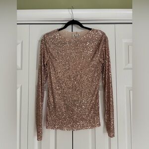 Free People Sequin Long Sleeve Top in Rose Gold